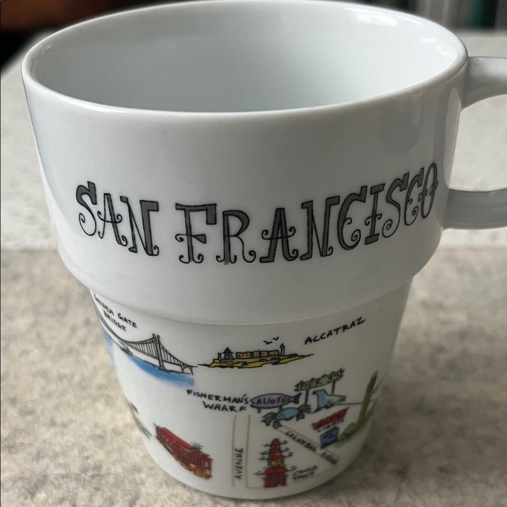 White Ceramic City-Themed Coffee Mug (Set of 3)